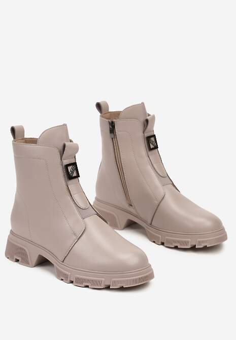 Beżowe Botki za Kostkę z Metalową Klamerką Junni