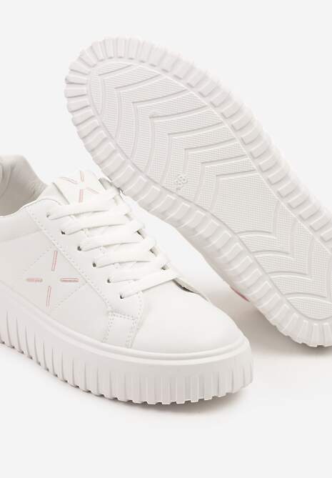 Biało-Różowe Sneakersy na Platformie z Tłoczeniem i Brokatową Wstawką Nuselin