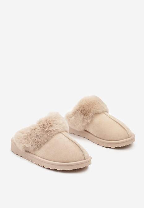Beżowe Kapcie z Ekozamszu z Futrzaną Wyściółką Zoleti