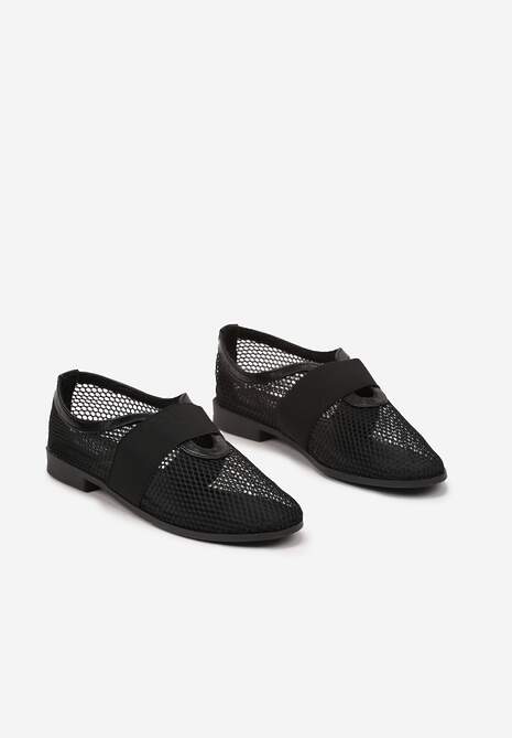 Czarne Siateczkowe Balerinki Ozdobione Elastycznym Paskiem Selesi