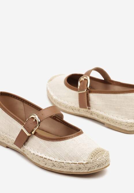 Brązowo-Beżowe Espadryle na Podeszwie z Plecionki z Paskiem ze Sprzączką Ridimiria
