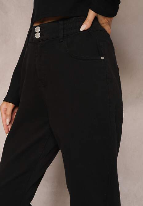 Czarne Jeansy Mom Fit z Wysokim Stanem i Gumką w Pasie Yvona