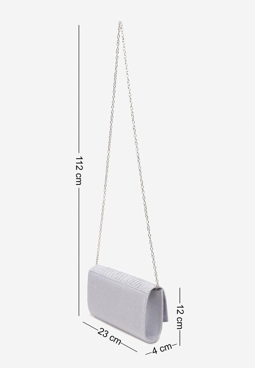 Srebrna Brokatowa Torebka Kopertówka z Marszczeniem Ombara