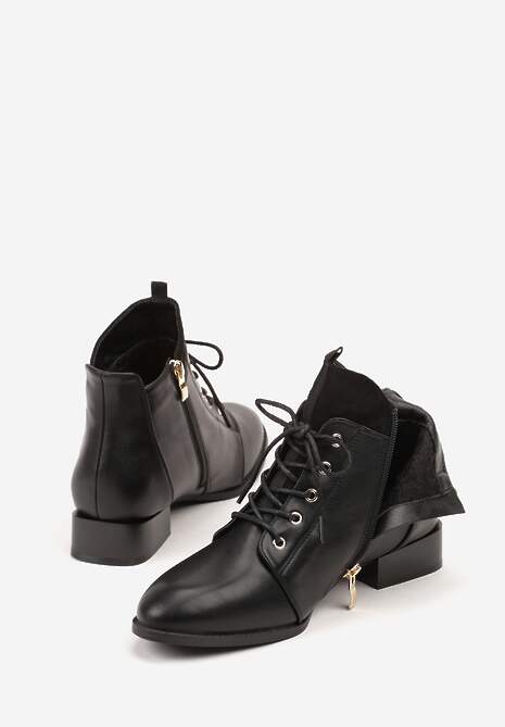 Czarne Botki Trzewiki Vices Ozdobione Przeszyciami Vamine