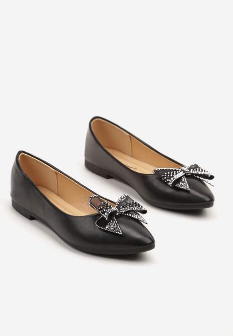 Czarne Balerinki z Kokardą i Cyrkoniami Marintis