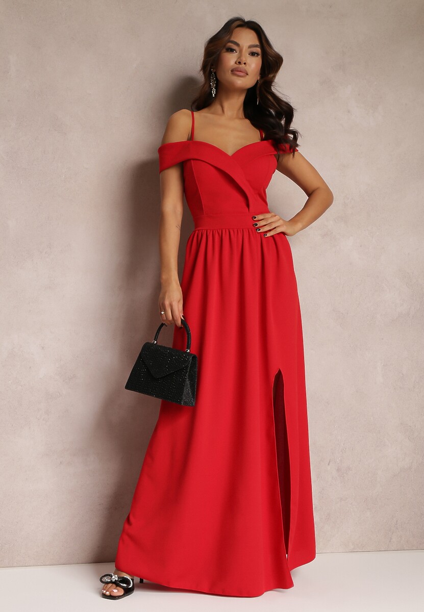 Fioletowa Sukienka Koktajlowa z Głębokim Dekoltem Maxi Gelfe