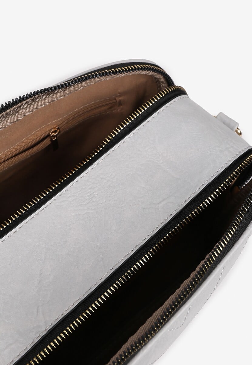 Szara Pikowana Torebka z Dwiema Komorami i Materiałowym Paskiem Crossbody Riola