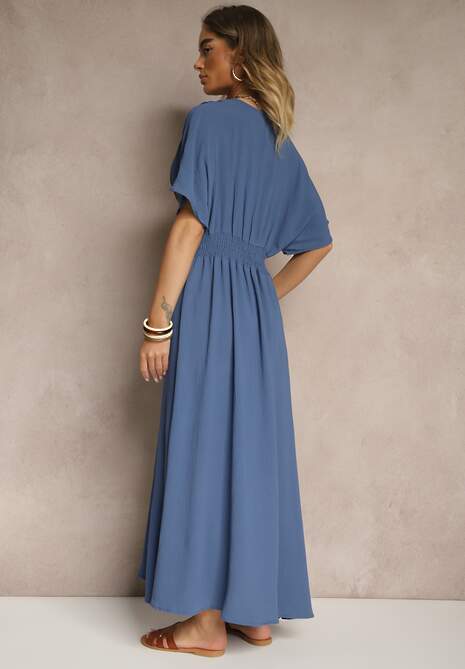 Granatowa Sukienka o Rozkloszowanym Kroju z Gumką w Talii Iffine