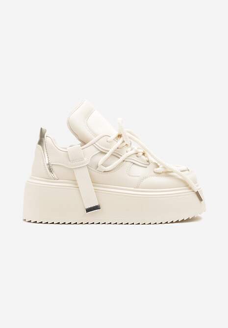 Beżowe Sneakersy na Platformie Ozdobione Sznurowaniem Vilvia