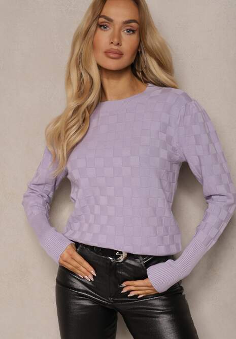 Jasnofioletowy Sweter z Modalem i Wiskozą Ozdobiony Tłoczeniem Liliti