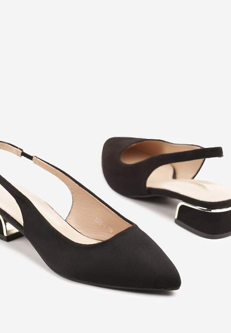 Czarne Sandały Typu Slingback z Metaliczną Ozdobą Helmio