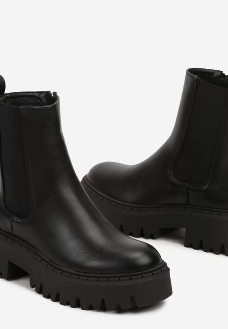 Czarne Botki na Płaskiej Podeszwie w Stylu Sztybletów z Elastyczną Wstawką Betilda