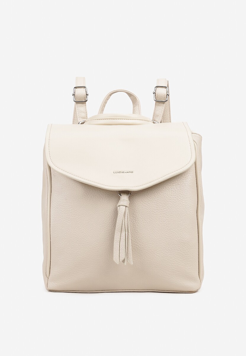 Jasnobeżowy Plecak Basic z Ozdobnym Frędzlem Vikelin