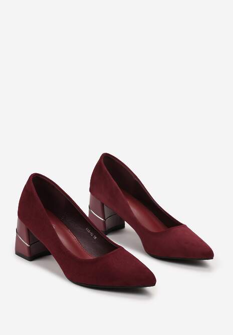 Bordowe Czółenka z Ekozamszu na Słupku z Metaliczną Lamówką Amolna