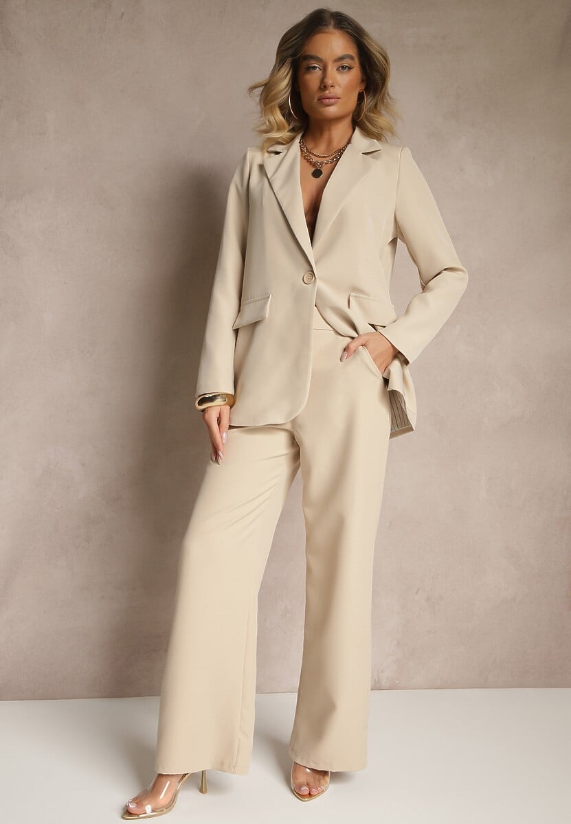 Brązowe Spodnie Garniturowe High Waist Viviorea