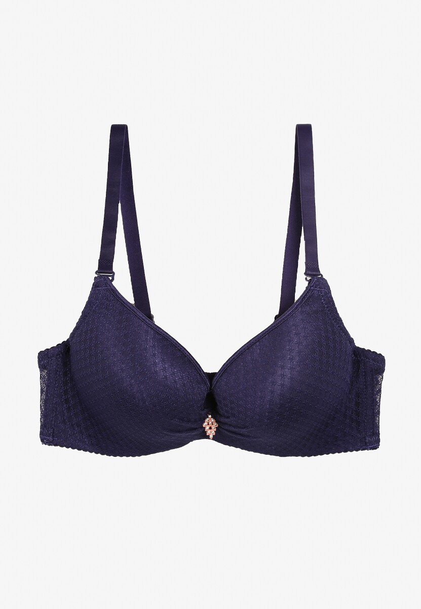 Jasnobeżowy Push-Up Biustonosz Koronkowy na Regulowanych Ramiączkach Lunetia