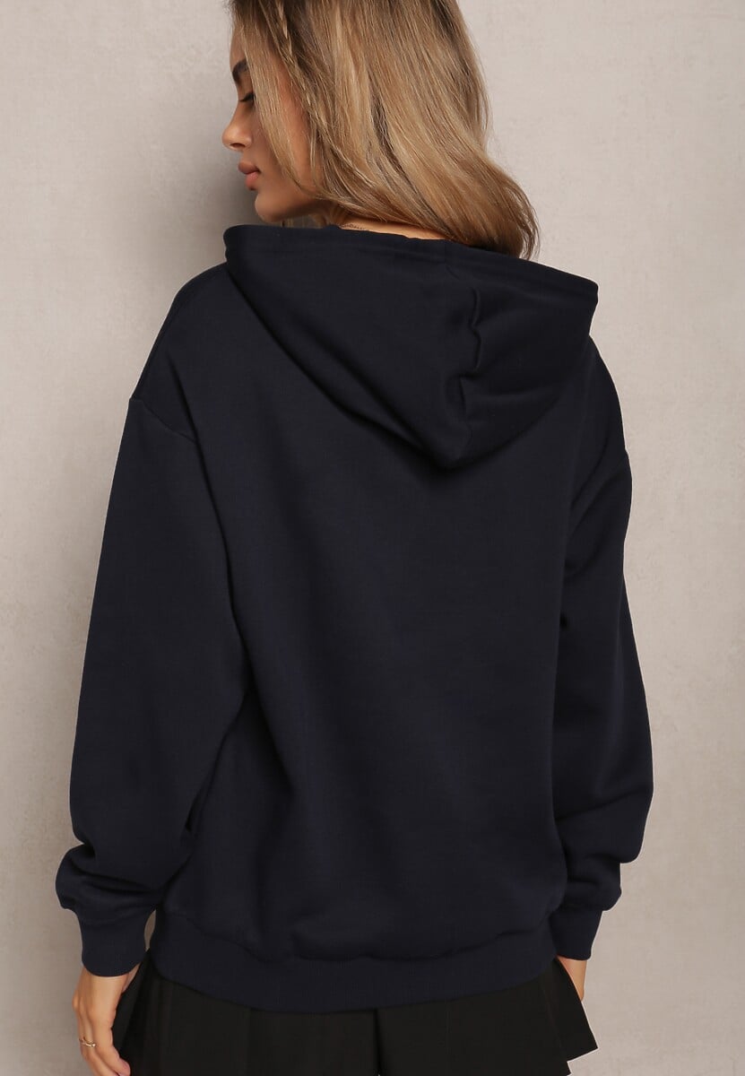 Granatowa Bluza o Fasonie Klasycznej Kangurki z Kapturem Lunamoon