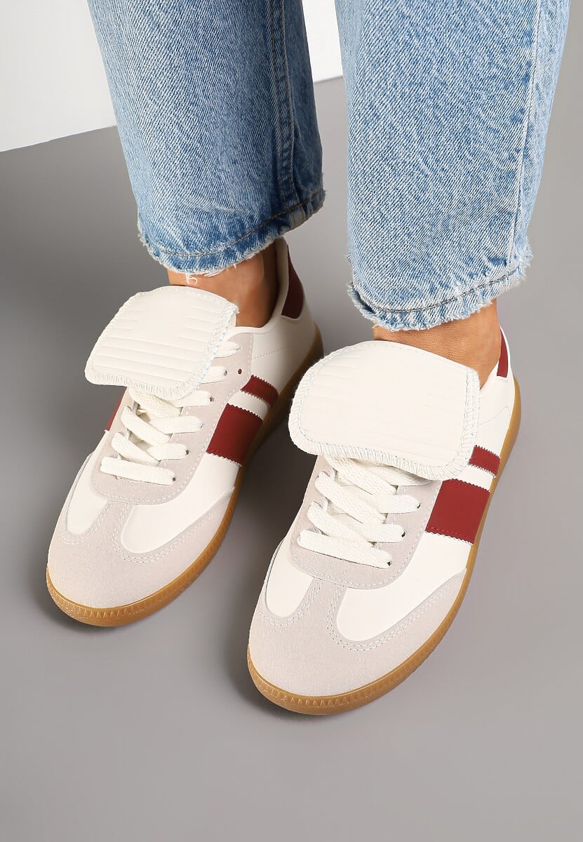 Beżowo-Bordowe Sneakersy w Stylu Tenisówek z Wywinięciem Aveloren