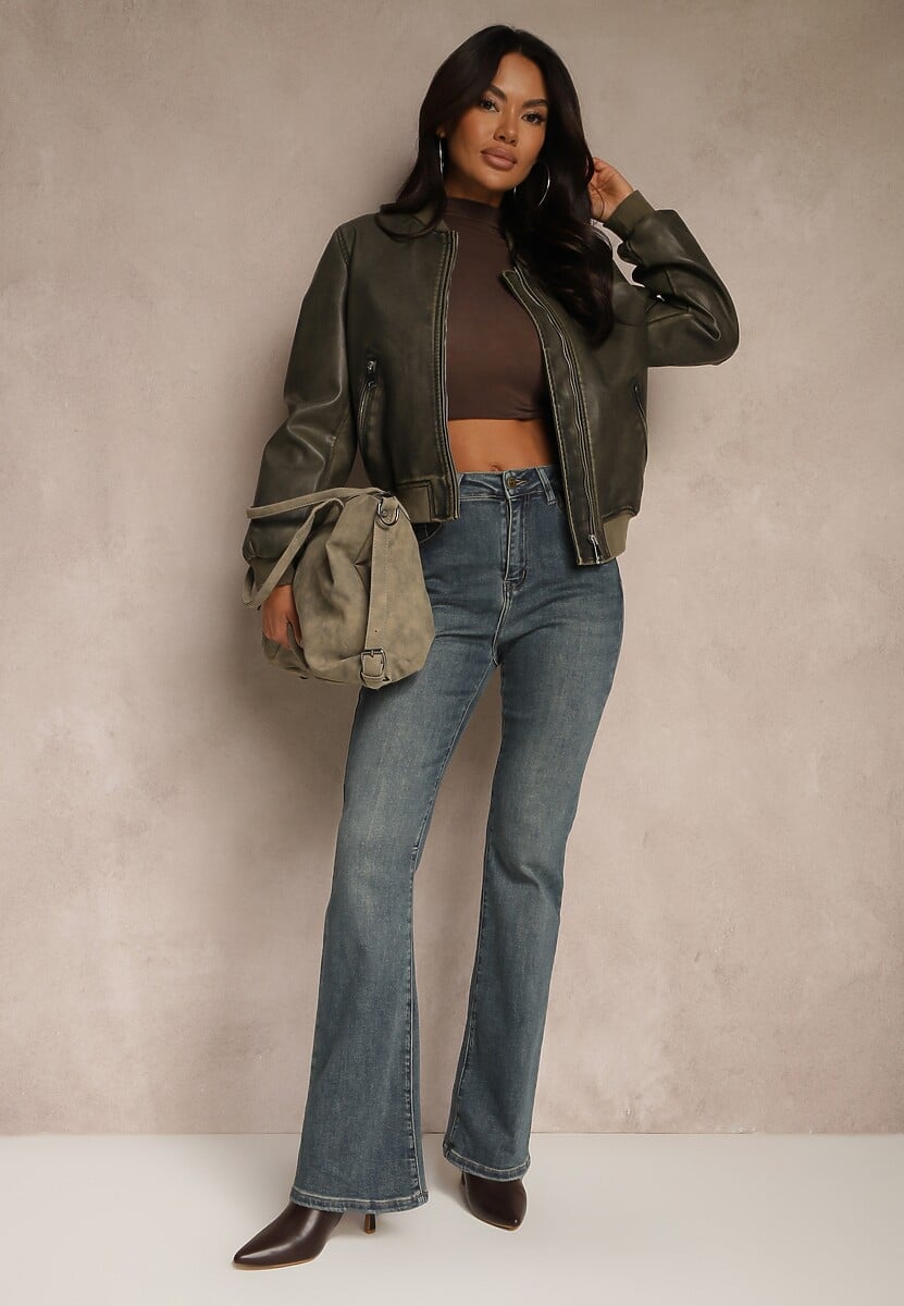 Niebieskie Jeansy High Waist o Kroju Dzwonów Feseara