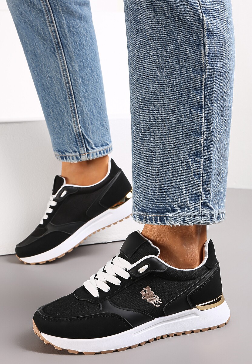Czarne Sneakersy z Ozdobną Podeszwą i Przeszyciami Novajean