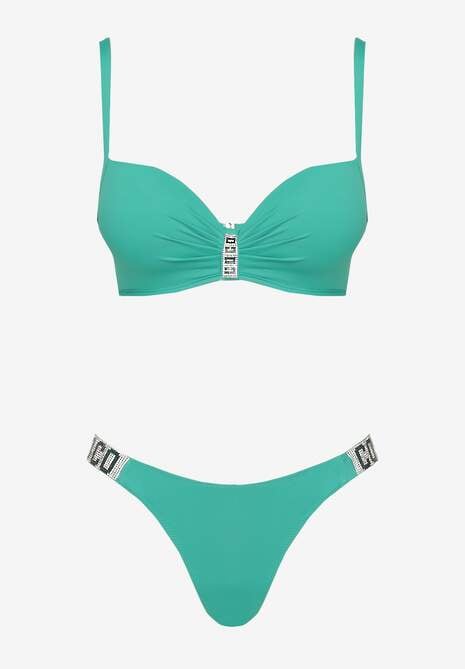 Zielone Bikini Biustonosz i Majtki Figi z Aplikacją z Cyrkoniami Nateria