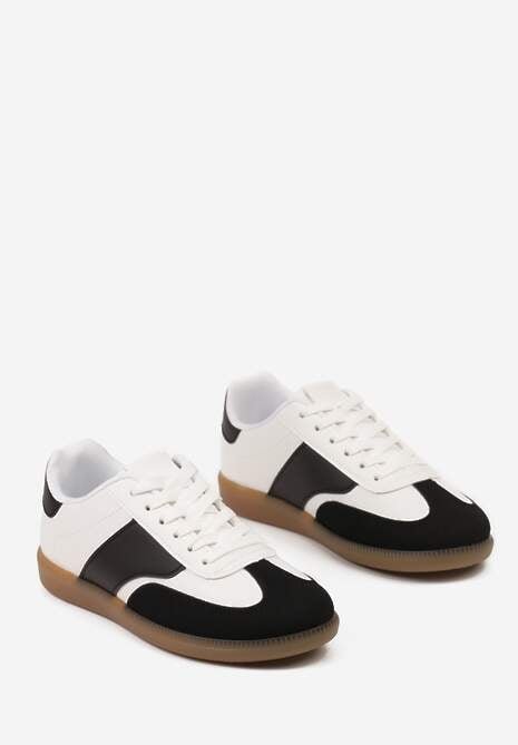 Czarno-Białe Sneakersy Tenisówki z Klasycznym Sznurowaniem Norio