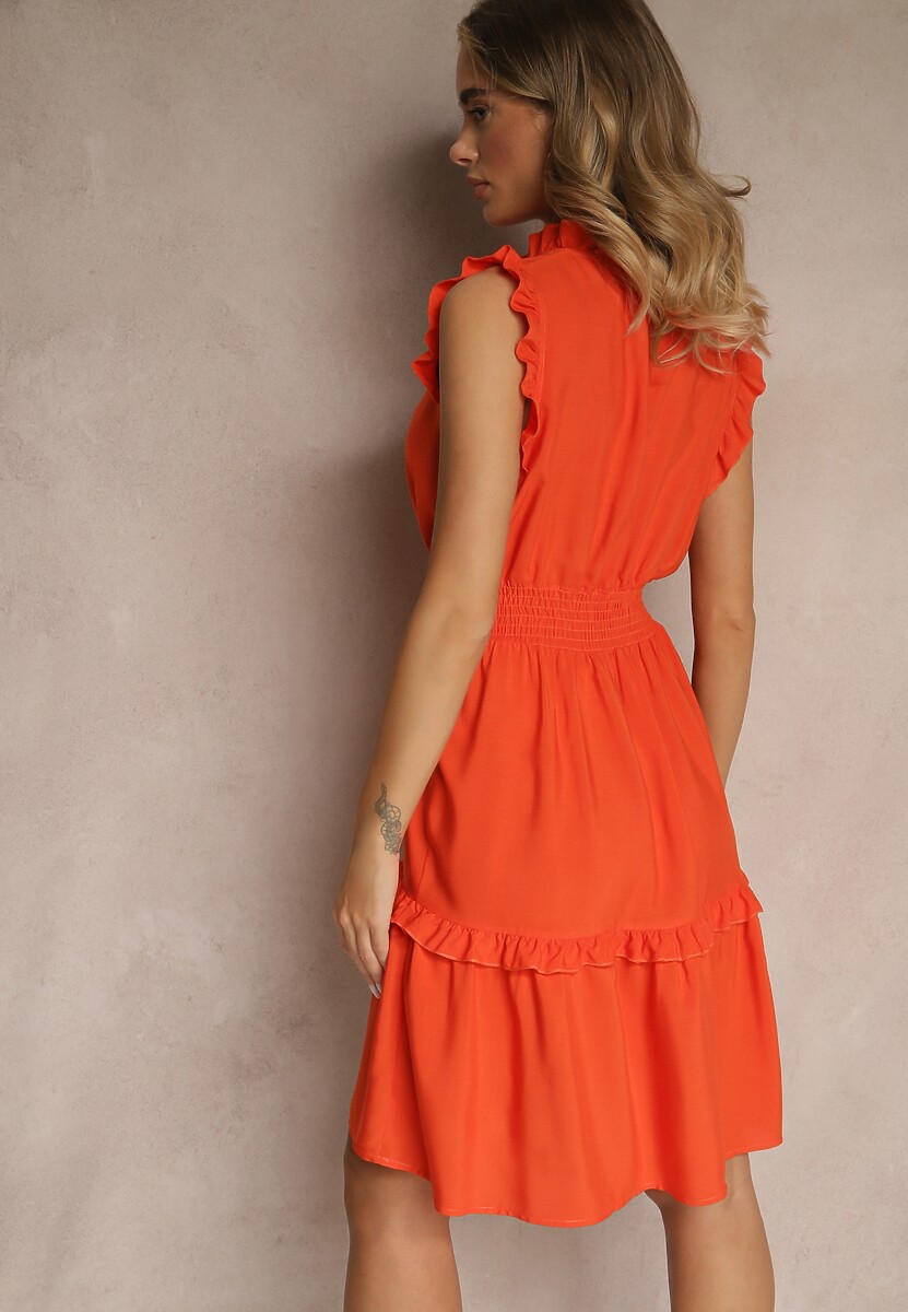 Pomarańczowa Rozkloszowana Sukienka z Wiskozą Bez Rękawów Lirabellae