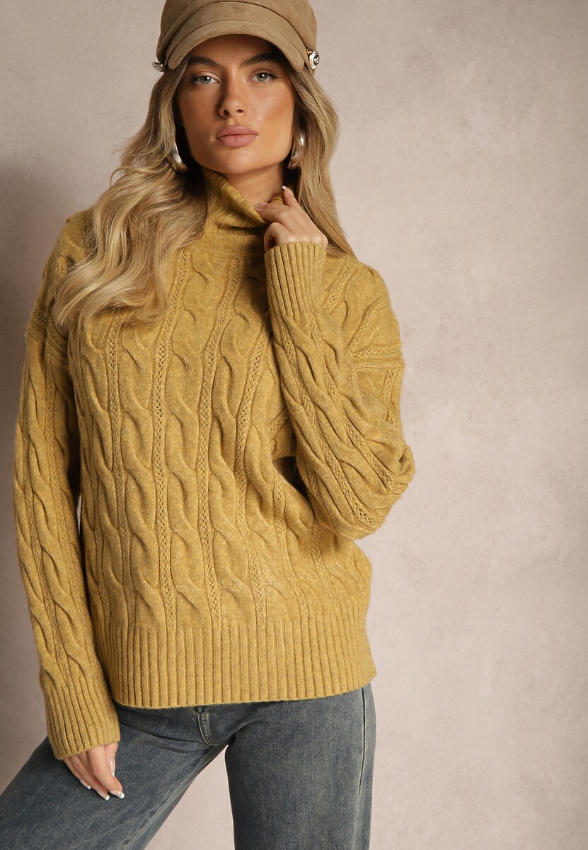 Szary Golf z Imitacją Splotu ze Ściągaczami Giovarella