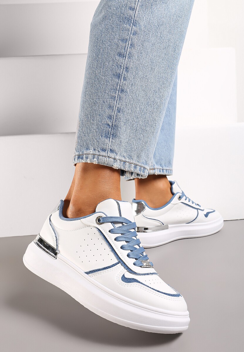 Białe Sneakersy Ozdobione Wstawkami z Materiału i Aplikacją z Cyrkonii Eephira