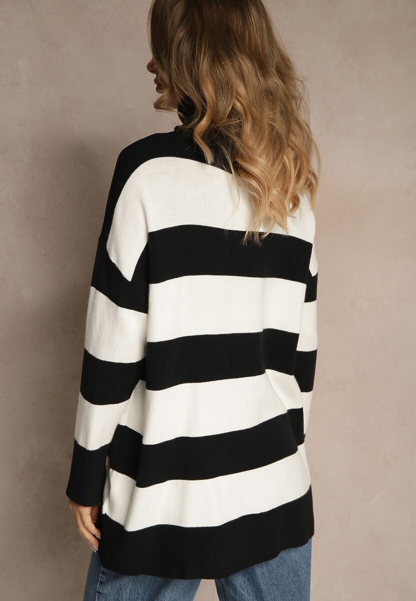 Czarno-Biały Golf Ozdobiony Paskami Raluna