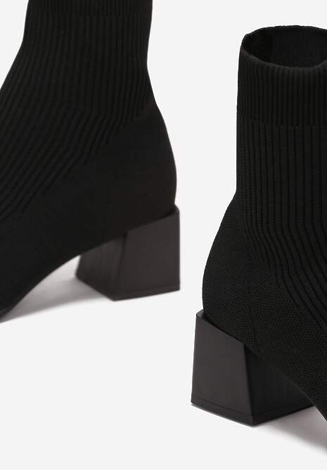 Czarne Botki za Kostkę z Elastycznego Materiału na Geometrycznym Słupku Aidara