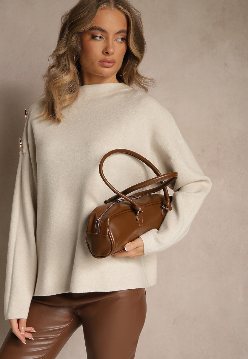 Jasnobeżowy Sweter z Metalicznymi Guzikami na Ramieniu Ederlia