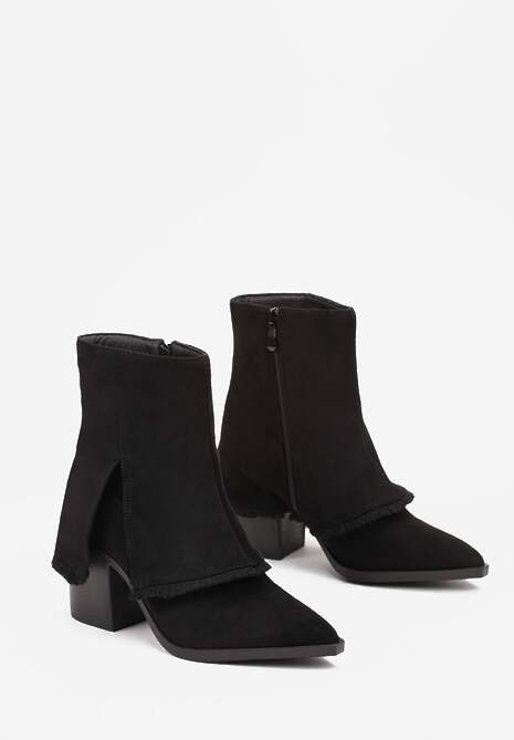 Czarne Botki na Słupku z Wywiniętą Cholewką Kriese