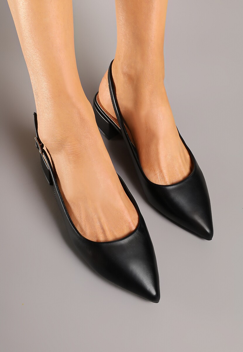 Czarne Sandały na Słupku Typu Slingback Odavine