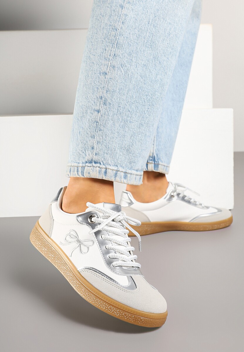 Białe Sneakersy Tenisówek ze Wzorem Kokardki Maritiela