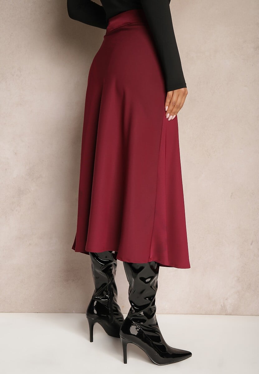 Bordowa Casualowa Rozkloszowana Spódnica Dorilena