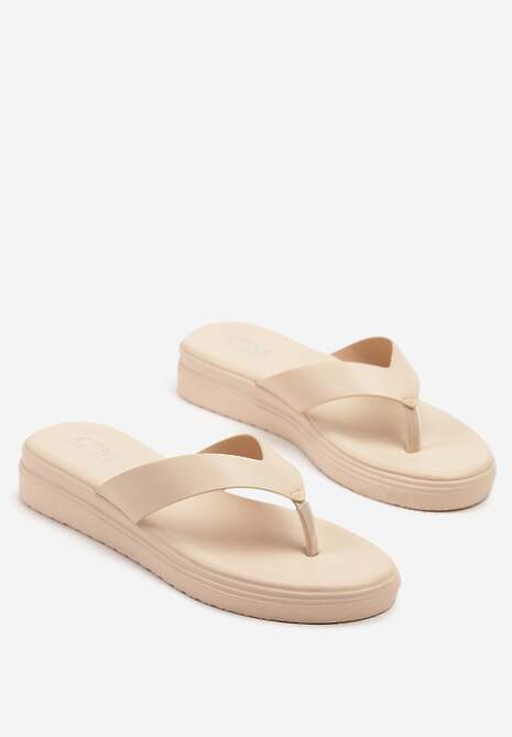 Beżowe Japonki na Grubej Podeszwie w Minimalistycznym Stylu Kinira