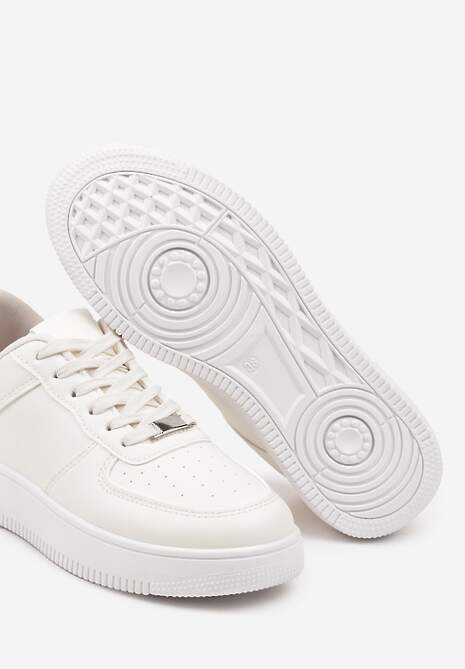 Beżowe Sznurowane Sneakersy Ozdobione Perforacją Ellemisa