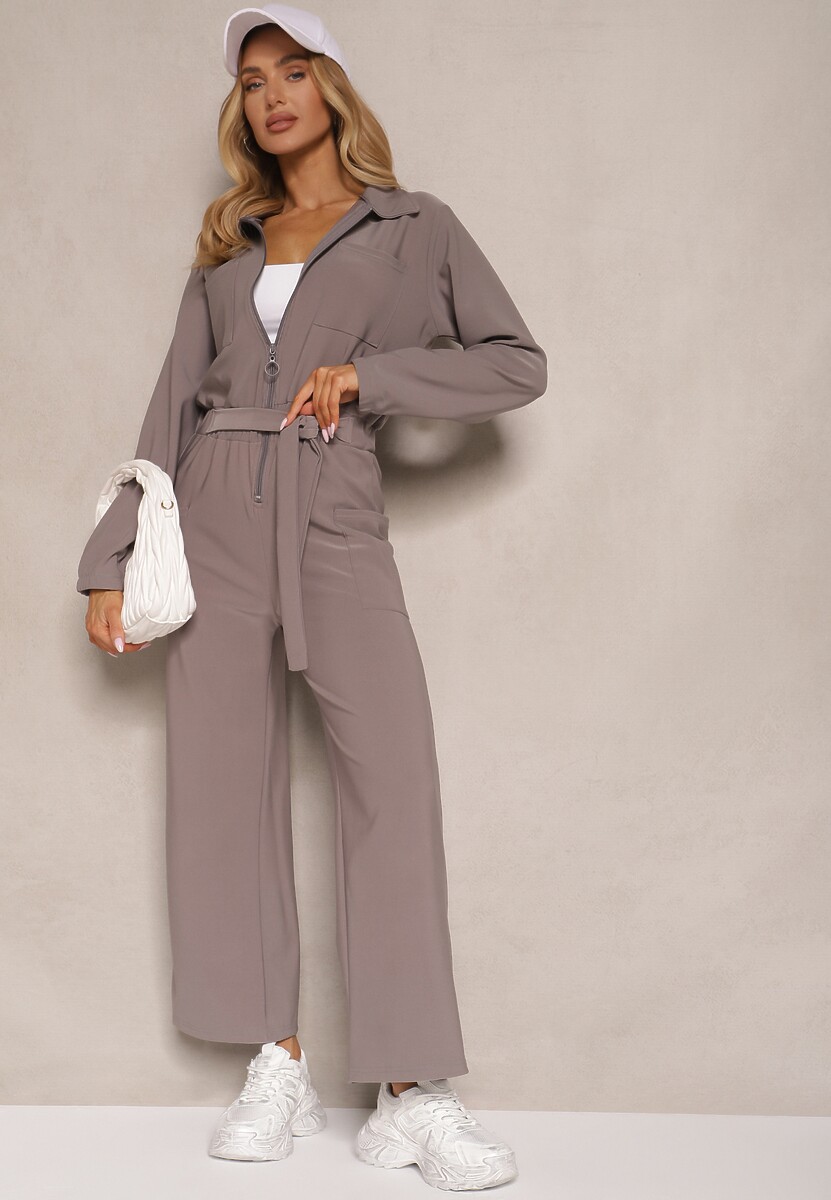 Czarny Kombinezon z Elastyczną Gumką w Pasie z Dodatkowym Wiązaniem o Luźnym Kroju Creera