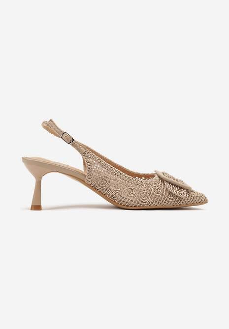 Ciemnobeżowe Sandały na Kaczuszce Typu Slingback z Klamrą Talimea