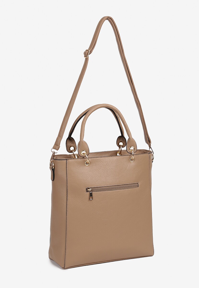 Ciemnobeżowa Duża Torebka Listonoszka z Rączkami i Dodatkowym Paskiem Ravalira