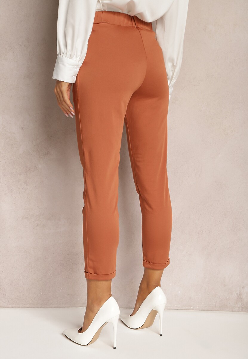 Brązowe Spodnie z Regularnym Stanem z Gumką i Wsuwanymi Kieszeniami Silwena