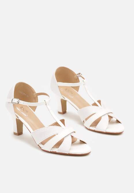 Białe Eleganckie Sandały na Słupku Ozdobione Brokatem Orelise