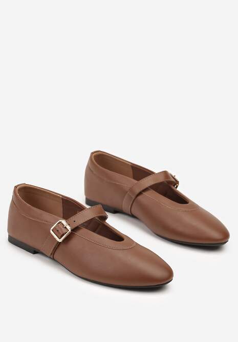 Brązowe Balerinki Vices w Stylu Mary Jane z Klamerką i Skórzaną Wkładką Dimaline