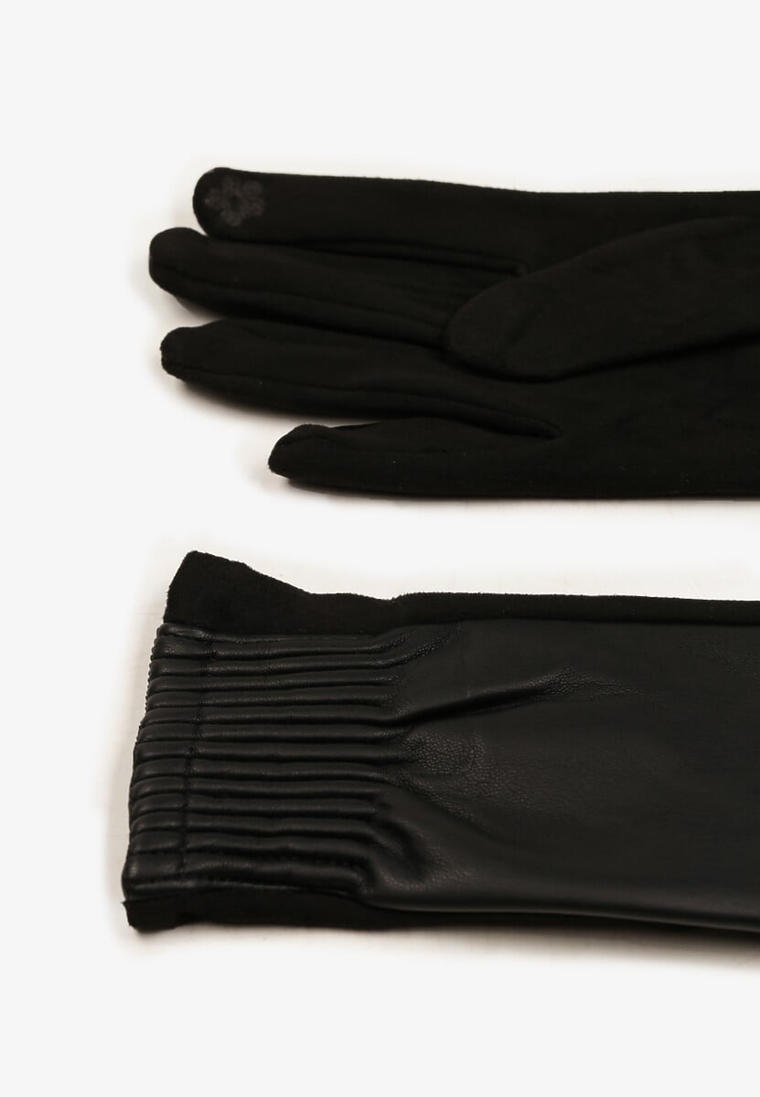 Czarne Rękawiczki z Marszczonym Wzorem Lynlemi