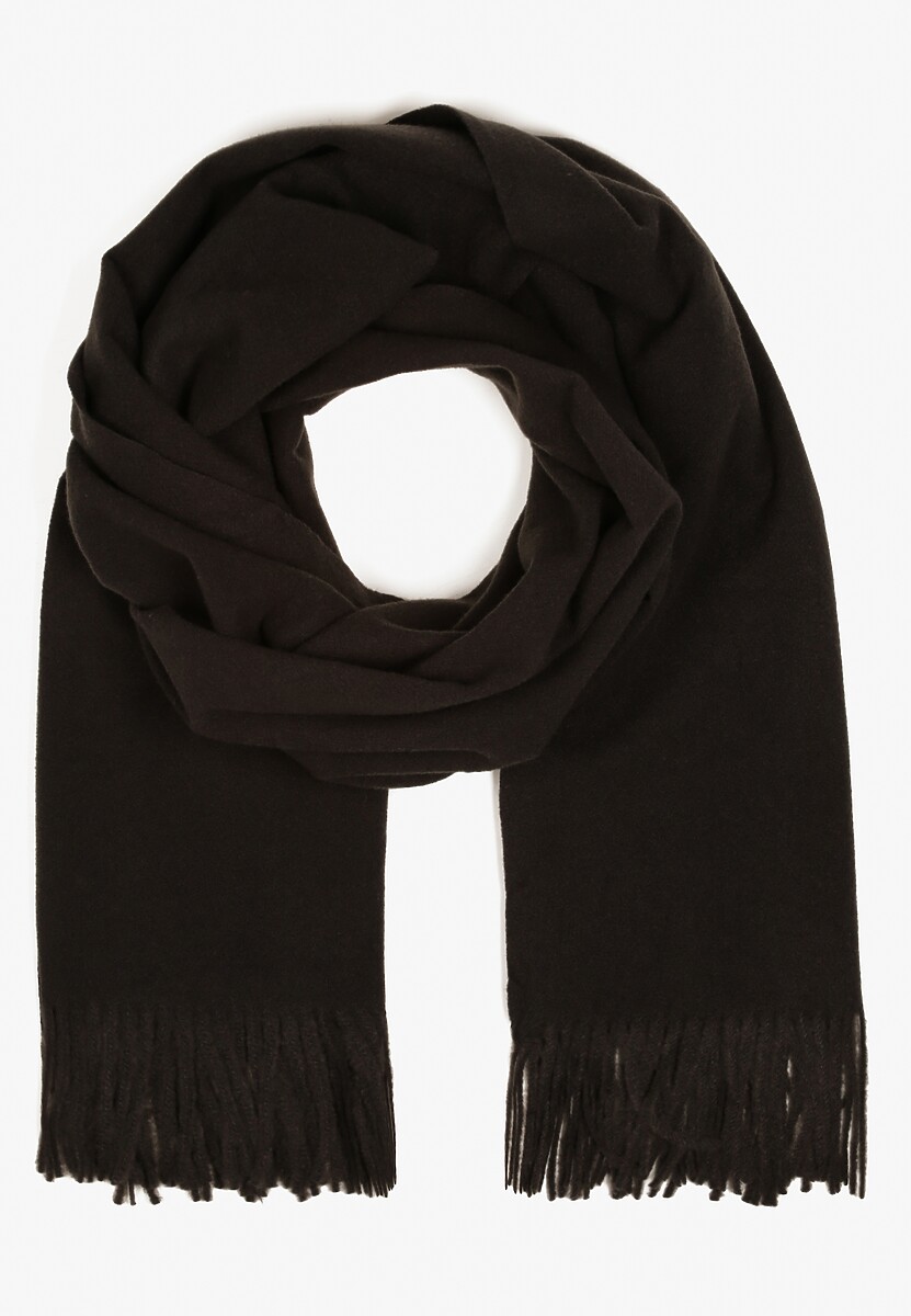 Bordowy Długi Szalik Wiskozowy z Wełną Ozdobiony Frędzlami Portina