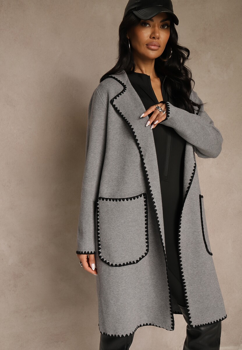 Beżowy Kardigan z Haftowaną Lamówką Tuscele