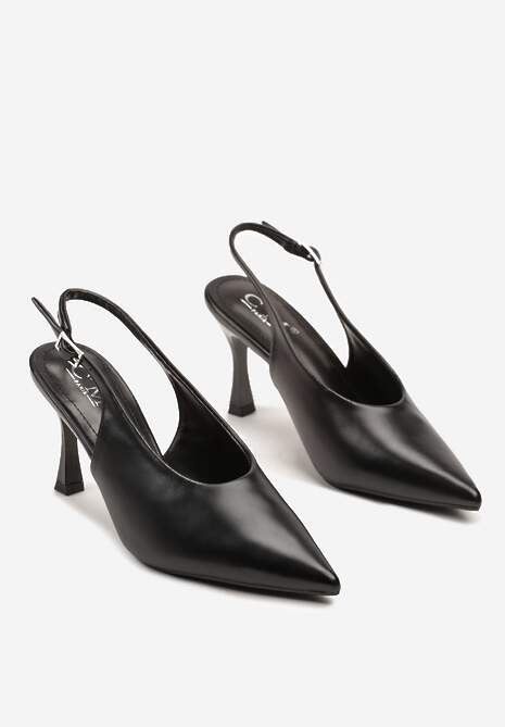 Czarne Sandały na Szpilce w Stylu Slingback Delaneta