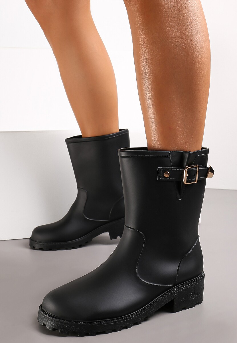Czarne Kalosze Ozdobione Paskiem i Klamrą Ismini
