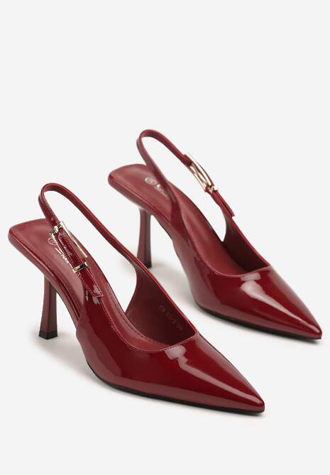 Bordowe Lakierowane Czółenka Slingback Silvesa